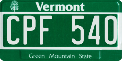 VT license plate CPF540