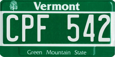 VT license plate CPF542
