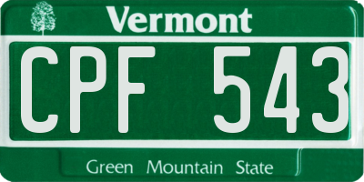 VT license plate CPF543