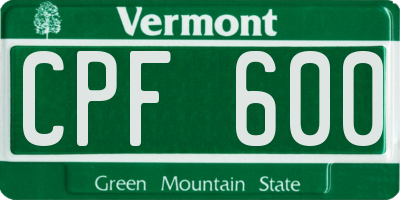 VT license plate CPF600