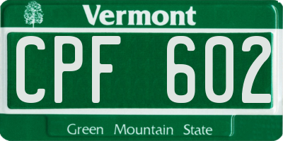 VT license plate CPF602