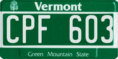 VT license plate CPF603
