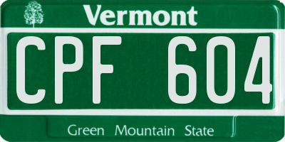 VT license plate CPF604