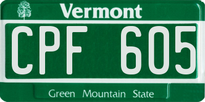 VT license plate CPF605