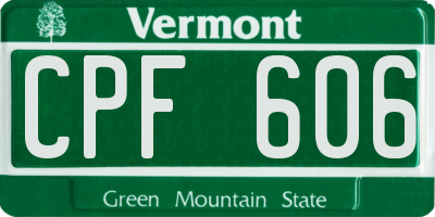 VT license plate CPF606