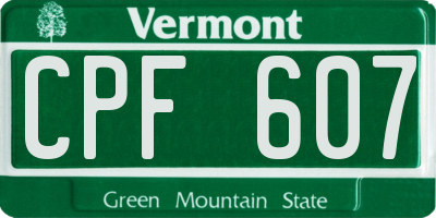 VT license plate CPF607