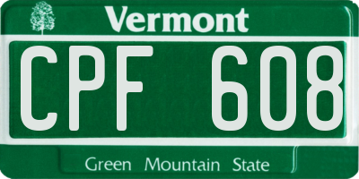VT license plate CPF608