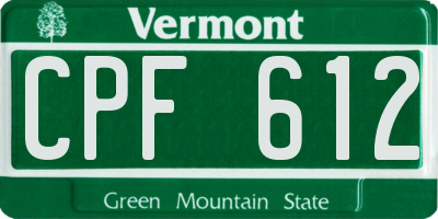 VT license plate CPF612