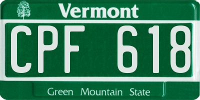 VT license plate CPF618