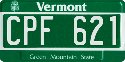 VT license plate CPF621