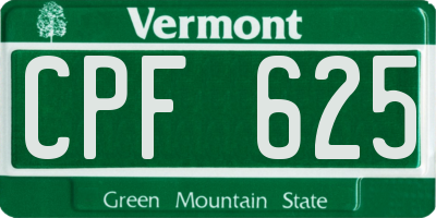 VT license plate CPF625