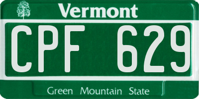 VT license plate CPF629