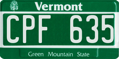 VT license plate CPF635