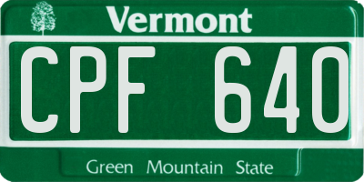 VT license plate CPF640