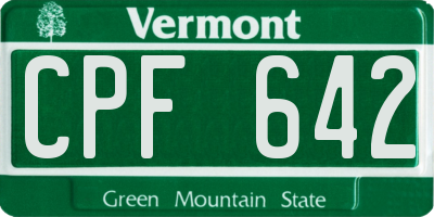 VT license plate CPF642