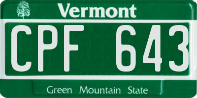 VT license plate CPF643