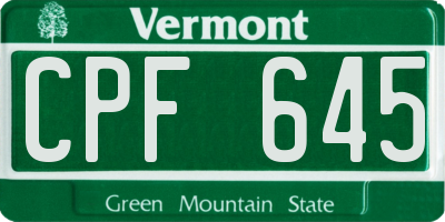 VT license plate CPF645