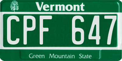 VT license plate CPF647