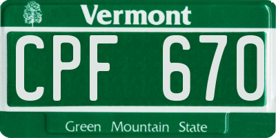 VT license plate CPF670