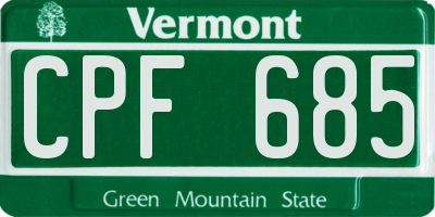 VT license plate CPF685