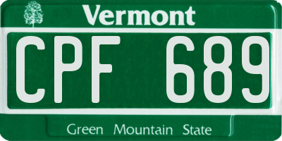 VT license plate CPF689