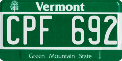 VT license plate CPF692