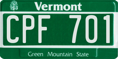 VT license plate CPF701