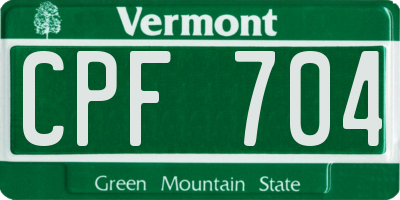 VT license plate CPF704