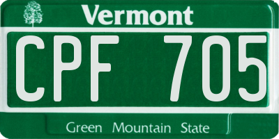 VT license plate CPF705