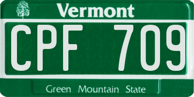 VT license plate CPF709