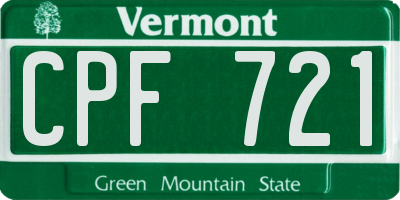 VT license plate CPF721