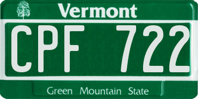 VT license plate CPF722