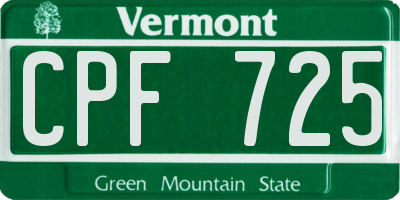 VT license plate CPF725