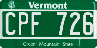 VT license plate CPF726