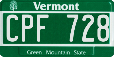 VT license plate CPF728