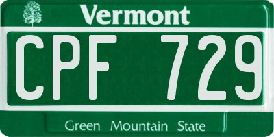 VT license plate CPF729
