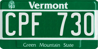 VT license plate CPF730