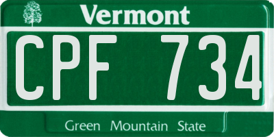 VT license plate CPF734