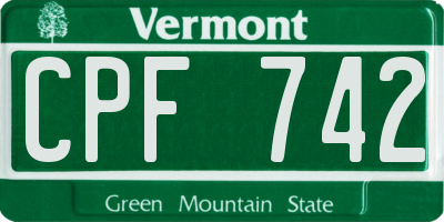 VT license plate CPF742