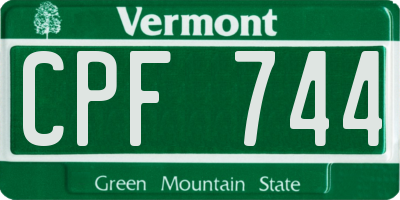 VT license plate CPF744