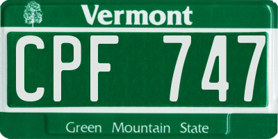 VT license plate CPF747