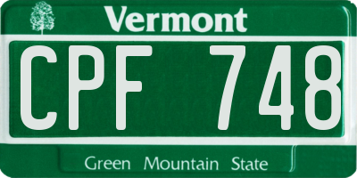 VT license plate CPF748