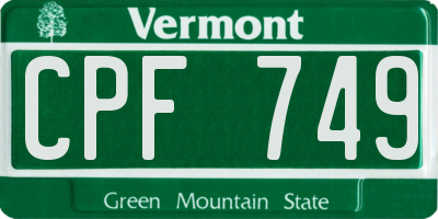 VT license plate CPF749