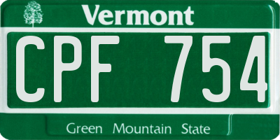 VT license plate CPF754