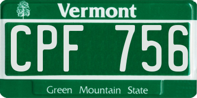 VT license plate CPF756