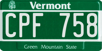 VT license plate CPF758
