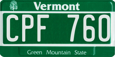 VT license plate CPF760
