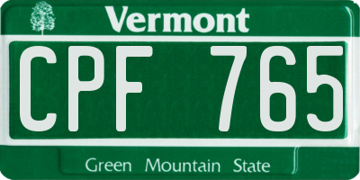 VT license plate CPF765