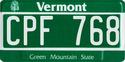 VT license plate CPF768