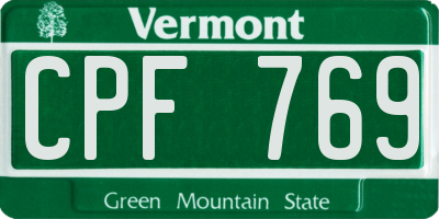 VT license plate CPF769